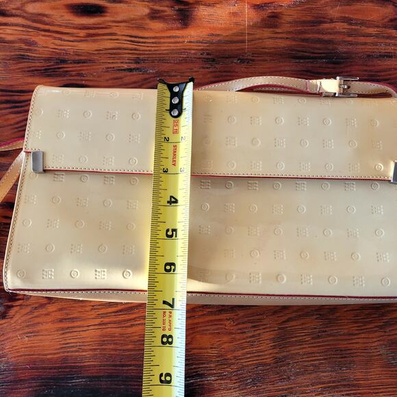 Arcadia Cream Patent Leather Purse Shoulder Bag Made in Italy Adjustable Strap - Picture 6 of 7